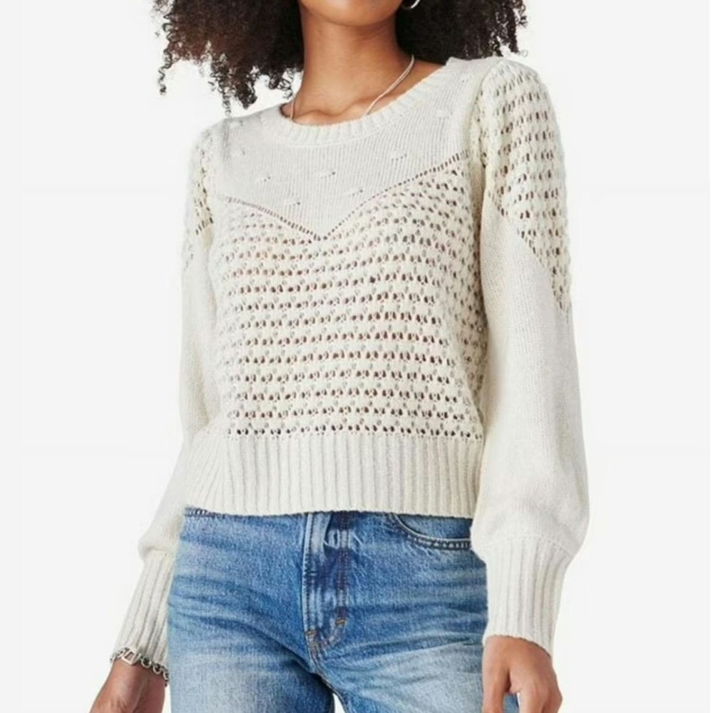 Lucky Brand Textured Dot Sweater Womens Pullover Crewneck Sweater Sz XL‎ Gray